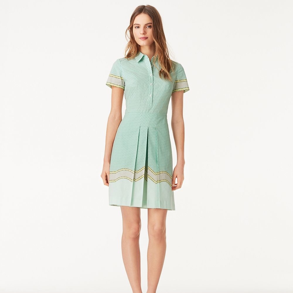 Tory Burch Mint Green Short-Sleeve Pleated Shirt Dress